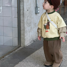 男童卫衣儿童春秋装2025新款圆领假两件打底衫女宝宝洋气薄款上衣