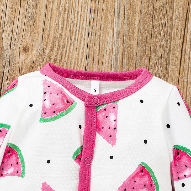 2021 Baby Sweet Watermelon Printing Long Type Crawling Suit Fashion Baby's Long-sleeved Rompers Jumpsuit Clothing Foreign Trade display picture 5