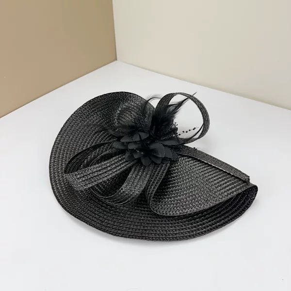 Creative European and American Cross-Border Fashion Faux Straw Hat Bridal Evening Handmade Floral Feather Headpiece Hair Accessory Large Hat