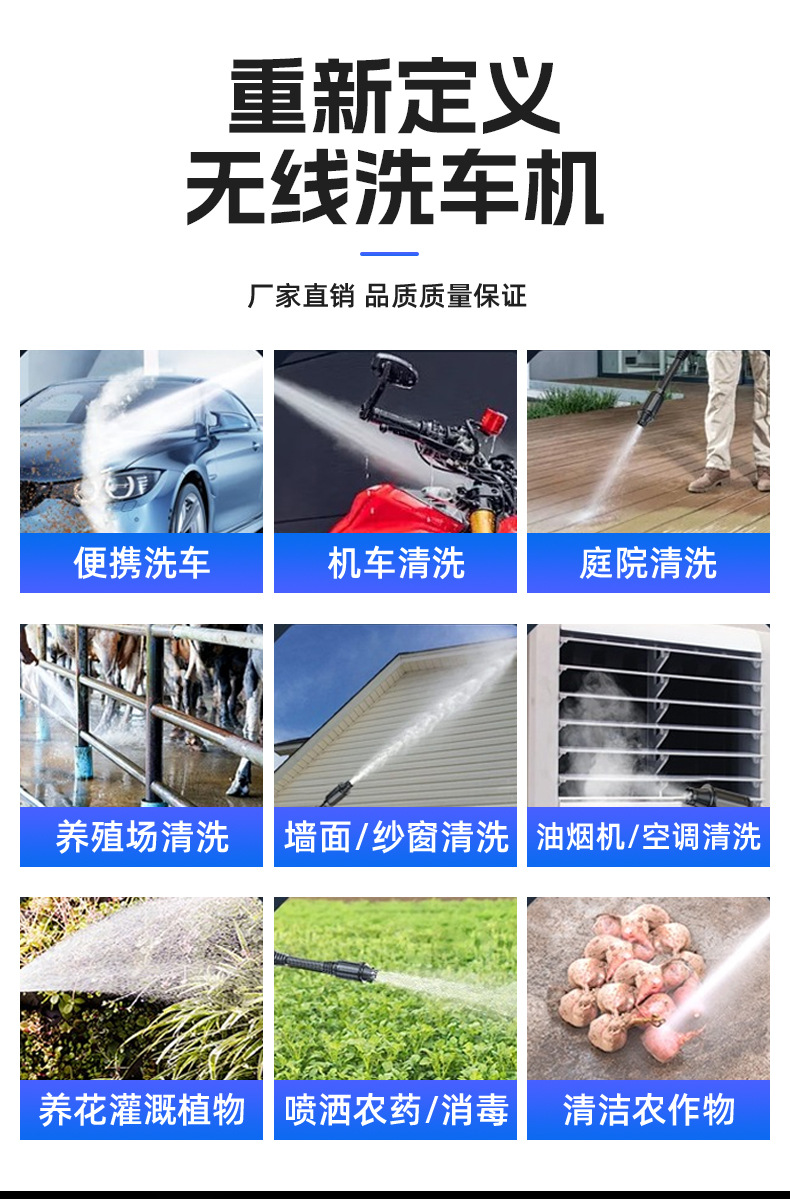 Foldable high-pressure car wash water gun, lithium battery car washer, portable water tank, new wireless water gun tool, high-power for home use