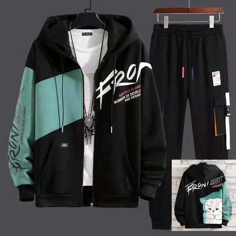 봄과 가을 카디건 스포츠 세트 남자 10 대 스웨터 패셔너블 루즈 투피스 세트 주니어 고등학교 재킷 남자 한국식