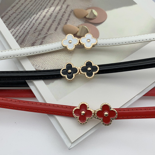 New women's thin belted dress, fashionable and versatile sweater, Korean style four-leaf clover matte belt
