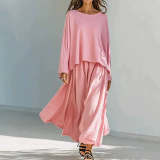 现货2026欧美外贸跨境独立站新款长袖上衣搭配半身裙两件套装女装