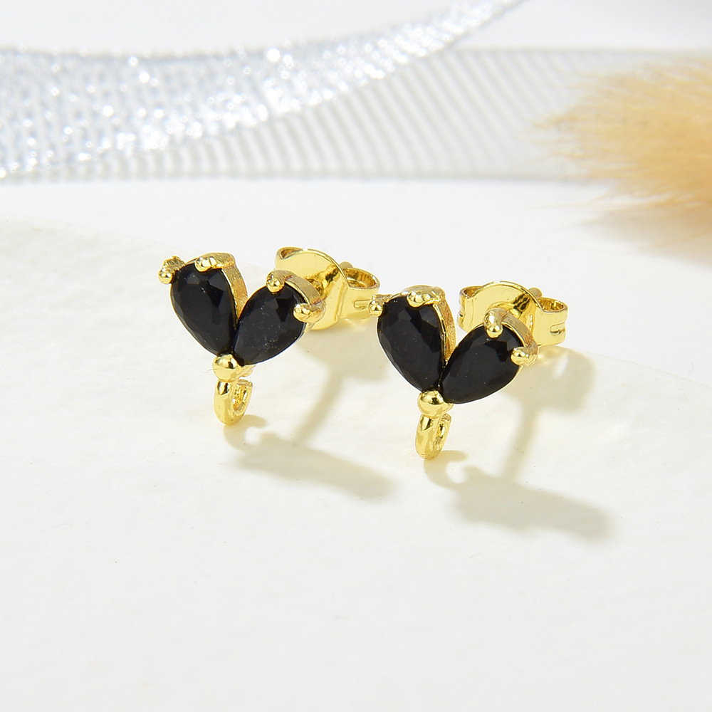 Inlay Design 1 Pair 8.5*8mm Copper Zircon 18K Gold Plated Heart Shape Earring Findings