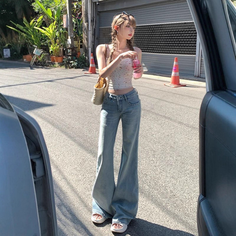 Light Blue Bootcut Jeans for Women in Spring and Autum, Thin New Style for Tall People, Long, Non-Stick, Drapey, Low-Waisted Flares