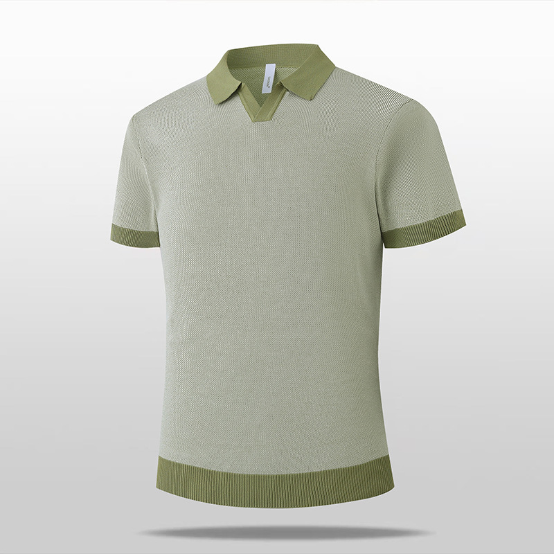 Polo camiseta de punto camiseta de manga corta hombre cuello V gaviota cuello viejo viento de negocios camiseta de hielo de verano fábrica transfronteriza al por mayor
