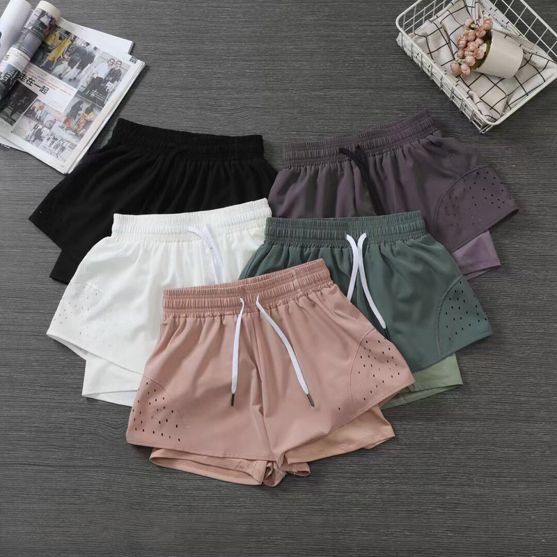 in stock cross-border e-commerce Amazon for European and American women's double-layer sports shorts with lined anti-running pants