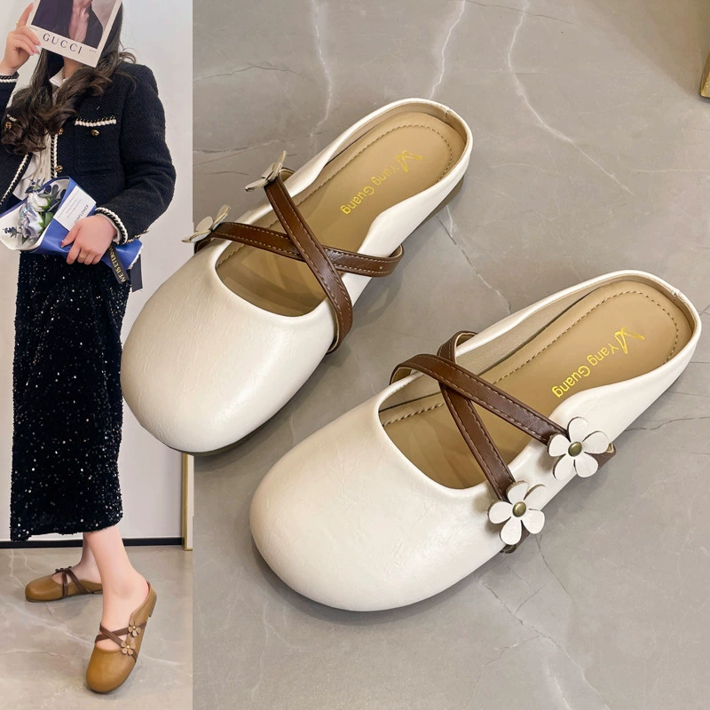 Универсальные сабо без застежек с круглым носком и плоской подошвой, новая осенняя модель для повседневных поездок, полутапочки без застежек для весны.