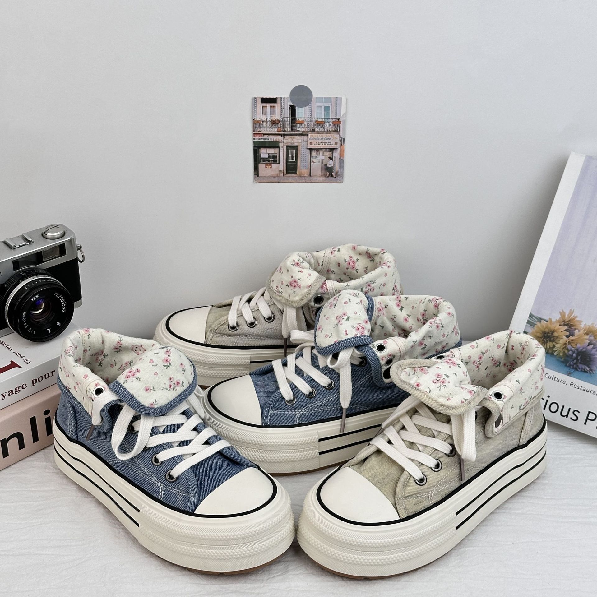 Yuanbo un zapato de dos zapatos de lona de suela gruesa para mujeres 2025, nuevos zapatos de verano delgados transpirables zapatos de mujer pequeños zapatos blancos