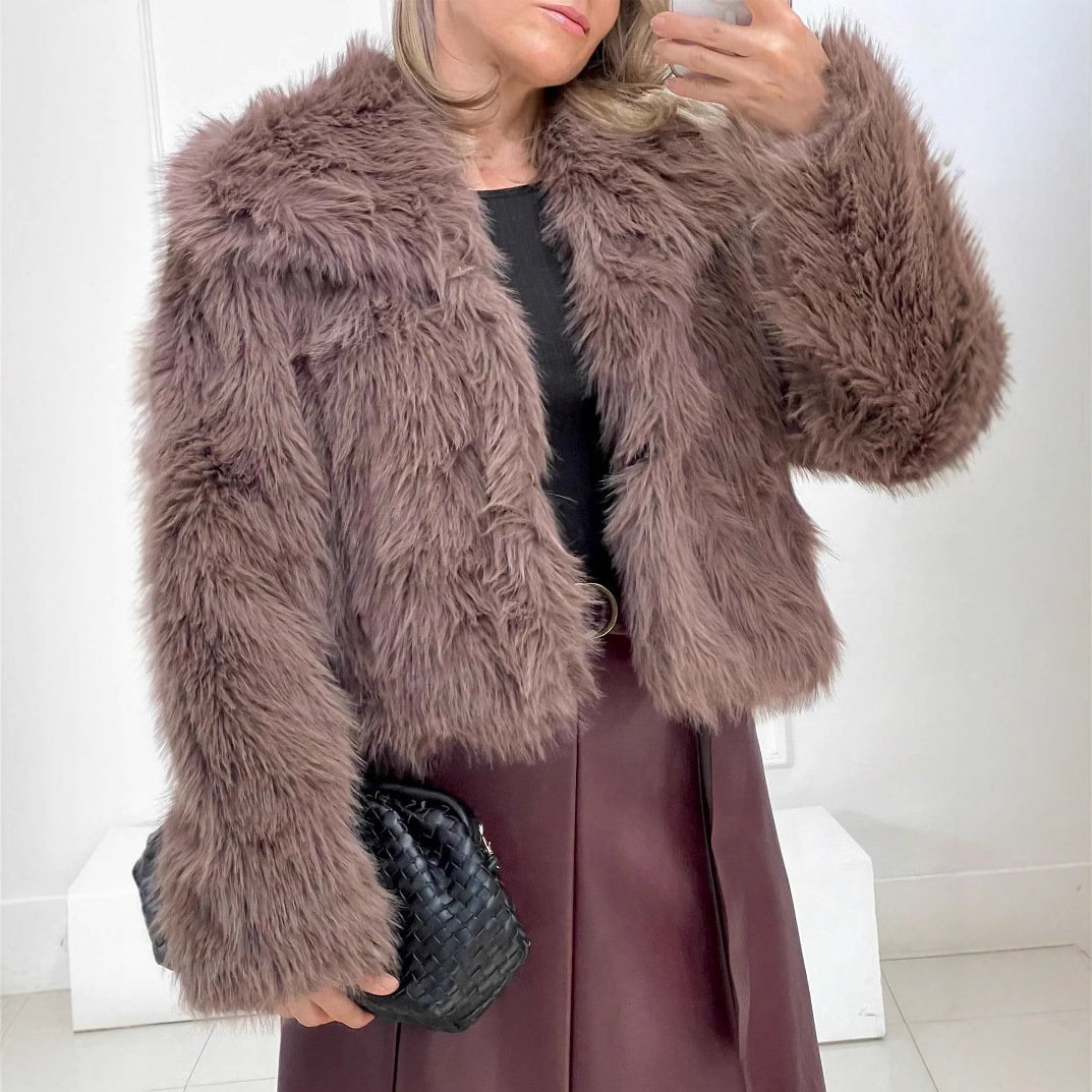Women's Clothing women's spring new fashion loose artificial fur lapel coat_ipsvogv.com