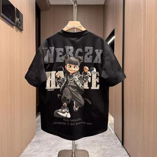 Children's Short Sleeve 2025 New Summer Netease Print Loose Casual Half Sleeve T-Shirt Men's Fashion Short Sleeve Top