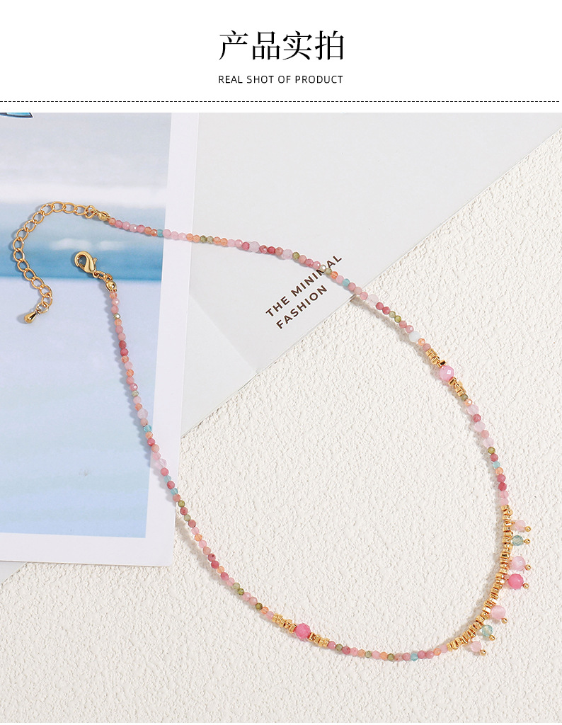Linglang Colorful Beaded Necklace for Summer Natural Stone Boho Style Clavicle Chain Choker Necklace Jewelry