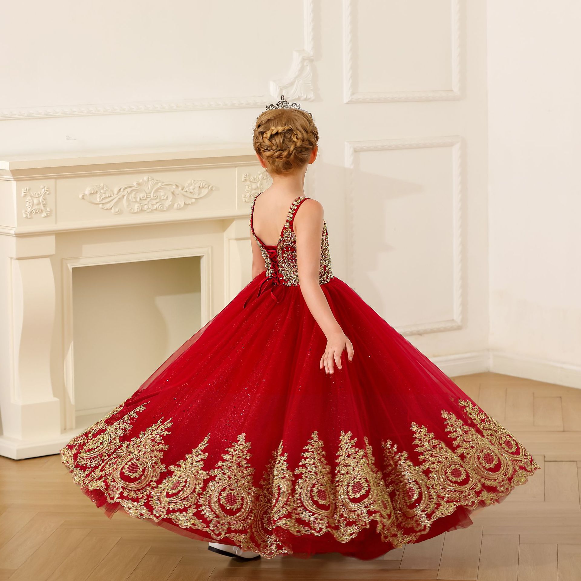Nuevo europeo y americano transfronterizo niños vestido de novia niñas magnífico rendimiento piano cumpleaños campus princesa vestido mullido