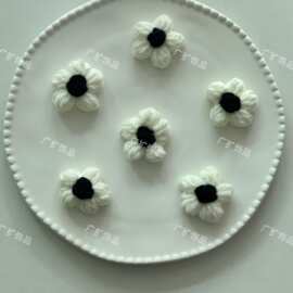 手工钩织泡芙花朵毛线编织DIY发夹饰品配件胸针包包服装辅料装饰