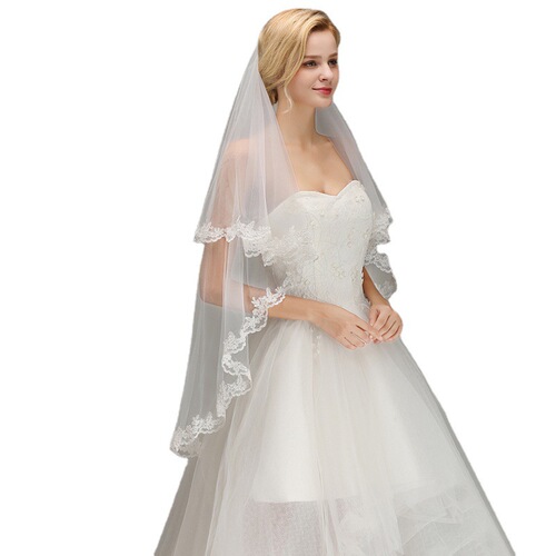  New Simple Wedding Veil White Short Lace Veil Ivory Cross-Border Bridal Headwear