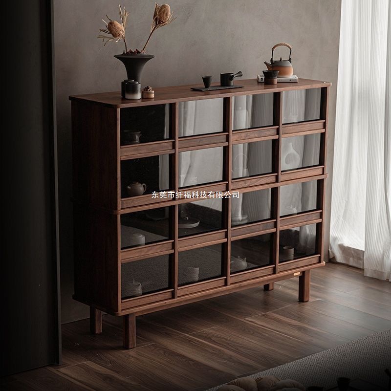 实木玻璃展示柜黑胡桃色茶具柜酒柜客厅电视边柜乐高手办柜书柜台
