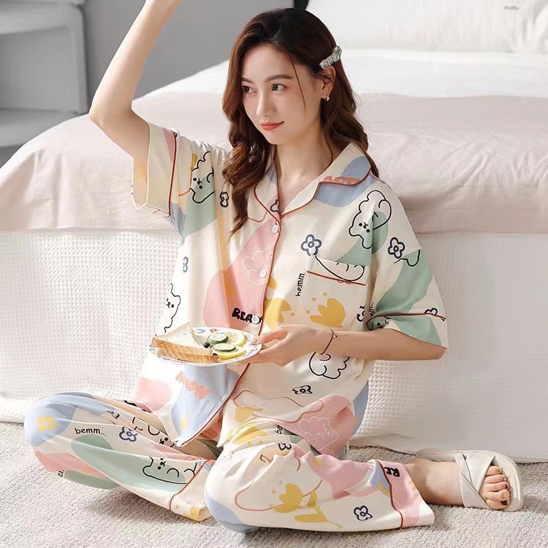 Otoño ins pantalones de manga corta de dos piezas para mujeres lindas colomi verano pijamas estudiantes otoño invierno cardigans ropa para el hogar