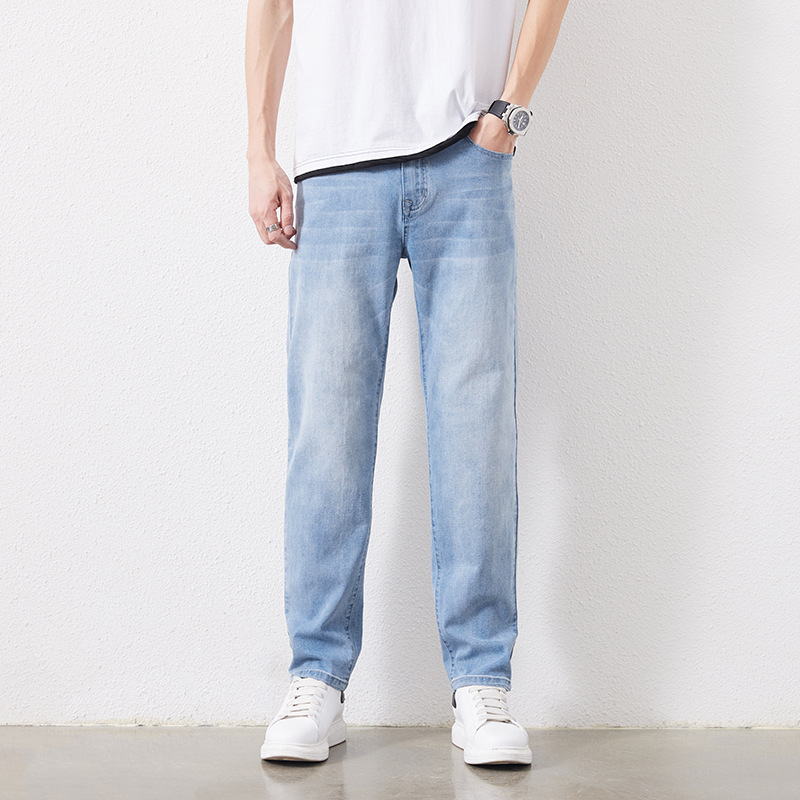 Übergröße Herren Frühling und Sommer leichte Baumwolle elastische gerade Jeans Herren dünne lockere Fett plus extra große Jeans_voghion.com