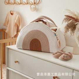 跨境编织婴儿尿布篮ins上班族手提袋通勤棉绳编织手提包包编织篮