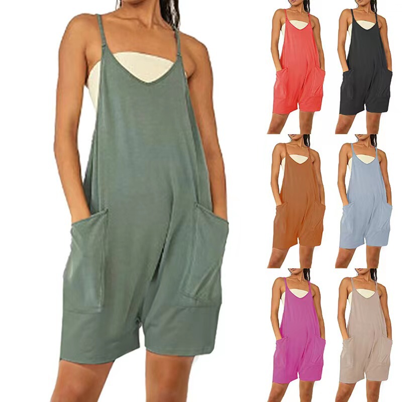 2023 European and American Women's Clothing ebay Amazon Independent Station Zipper Pocket Suspenders Pants