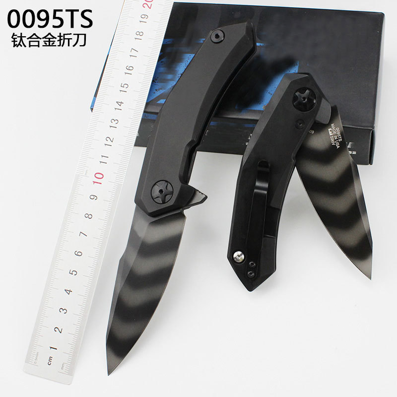 ZT0095户外高硬度折叠刀钛合金手柄虎纹镀钛户外刀