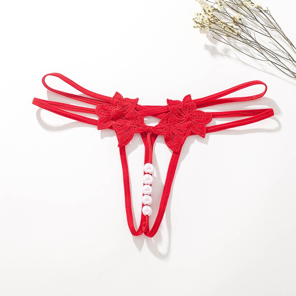 Women’s High-Waist Seamless Thong in Pink with Hollow-Out Pearl Detail — detail image 5