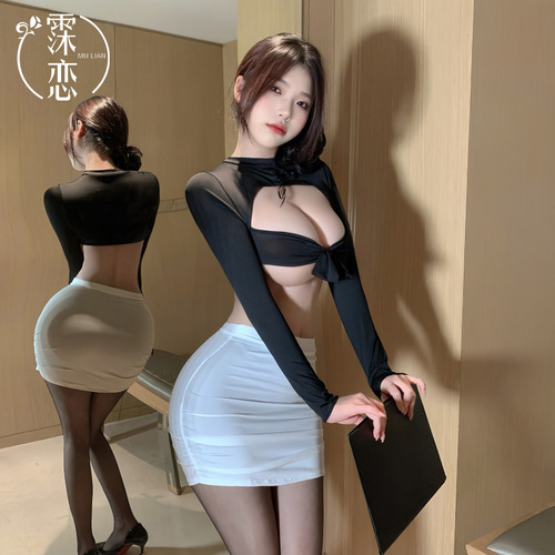 Passionately Lingerie Sexy Strappy Secretary Skirt Bodycon Short Dress Pure Desire Revealing Bust-Enhancing Professional Uniform Set