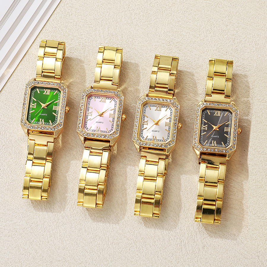 Cross-Border New Model Diamond-Encrusted Square Women's Watch, Small Square Watch, Steel Band Quartz Watch, Retro Fashion, Elegant and Light Luxury Women's Watch