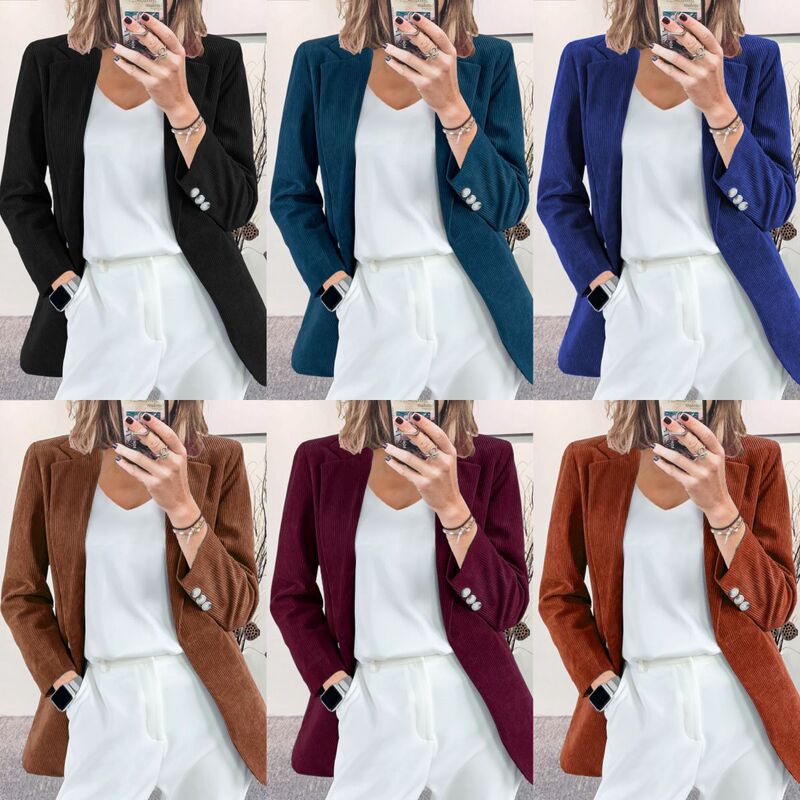 2026 European and American Cross-Border Autumn and Winter New Corduroy Cardigan, Elegant Slim-Fit Solid Color Casual Professional Blazer Jacket 2026 European and American Cross-Border Autumn and Winter New Corduroy Cardigan, Elegant Slim-Fit Solid Color Casual Professional Blazer Jacket