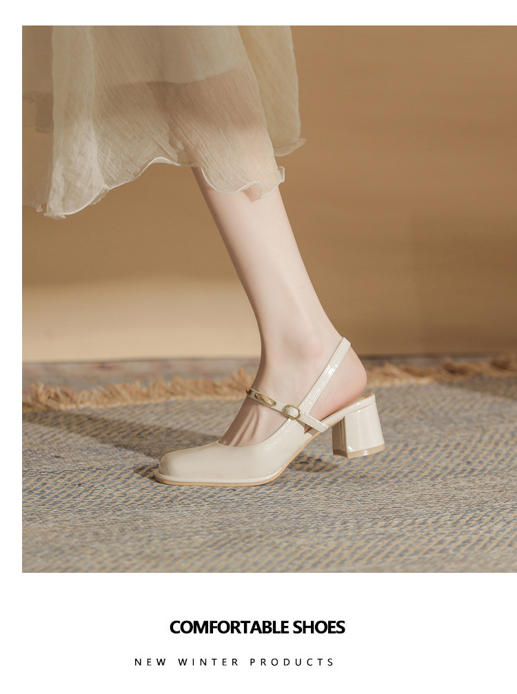 Sandal cao gót nữ hở mũi mũi vuông gót thô 9 cm — màu đen chi tiết 9