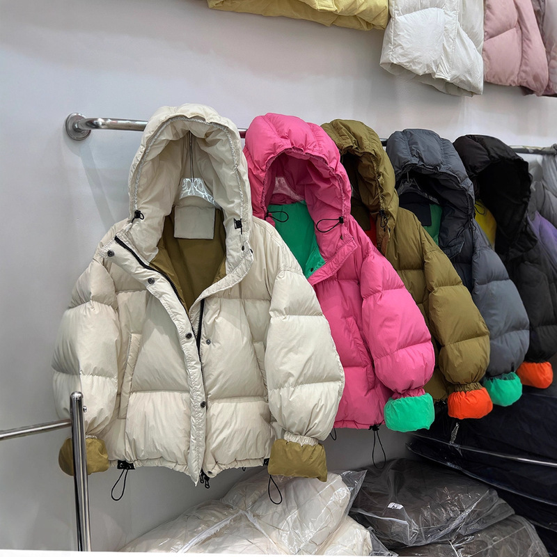 Korean Style Color-Blocking Short down Jacket for Women, Hooded, Loose, Thickened, Casual Candy Color 2024 New Petite Puffer Jacket