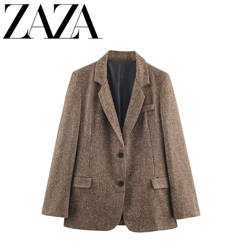 Qadın Herringbone Twill Blazer - Zara Üslubunda Klassik Pencək