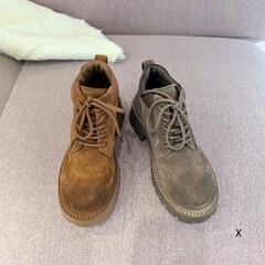 欧洲站XJ女鞋25冬时尚软磨砂牛皮圆头系带舒适休闲轻厚底马丁短靴