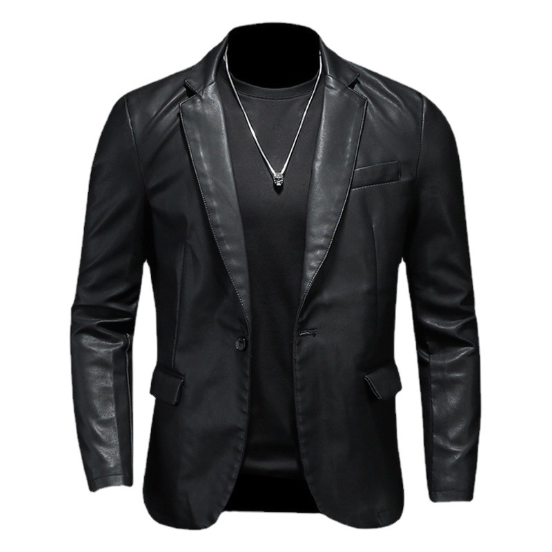 2026 New Trendy Slim-Fit Leather Suit Jacket for Men, Casual Small Suit, Korean Style Popular Jacket