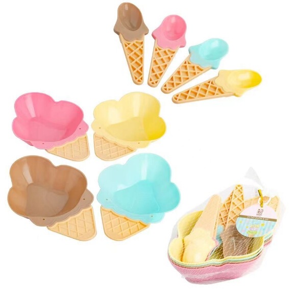Ice cream bowl, PP spoon, ice cream clay bowl set, creative children's double-layer wholesale Ice cream bowl, PP spoon, ice cream clay bowl set, creative children's double-layer wholesale