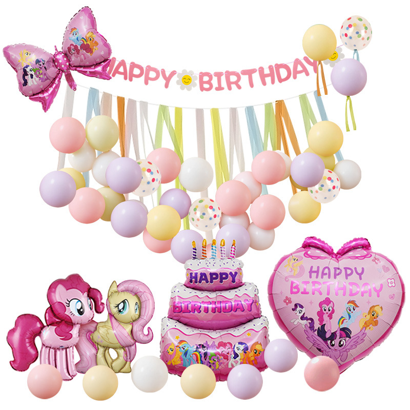 Unicornio de dibujos animados pony paley set de globos para chicas fiesta de cumpleaños bebé diseño de fotos pared de fondo