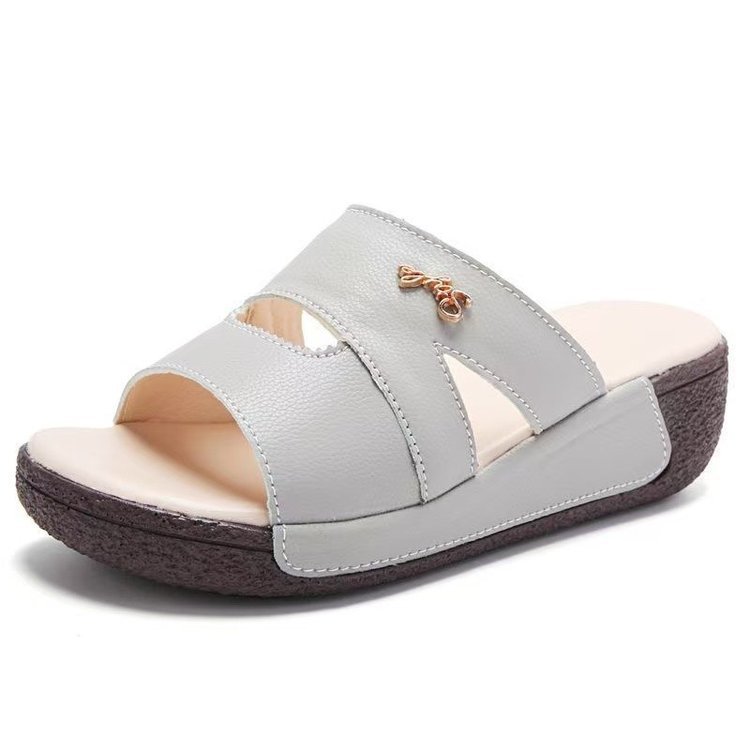 Nuevas zapatillas de verano para mujeres 06 nuevo cuero suave de fondo grueso aumento de altura de fondo suave madre boca de pez zapatillas image 2