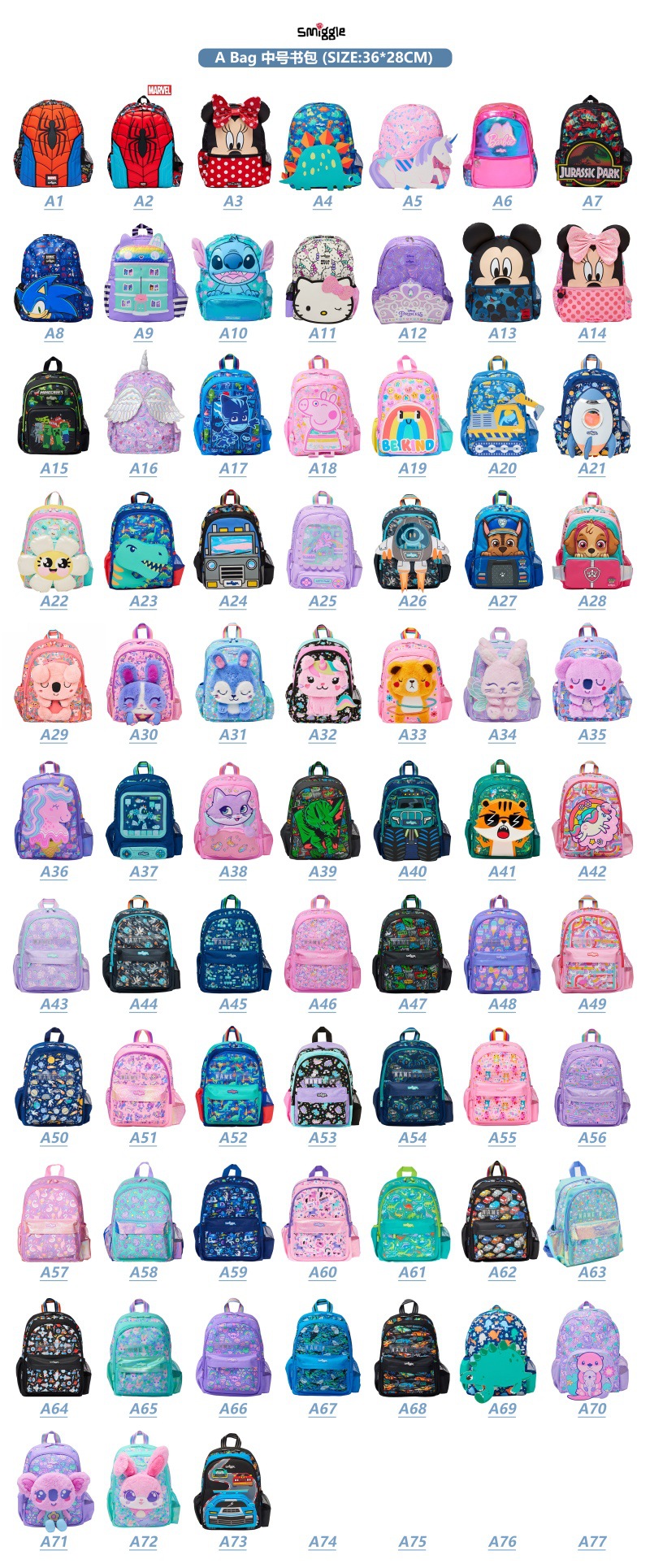 Australia Smiggle caricatura mochila de tamaño medio jardín de infantes mochila de hombro 3D con sombrero de caricatura