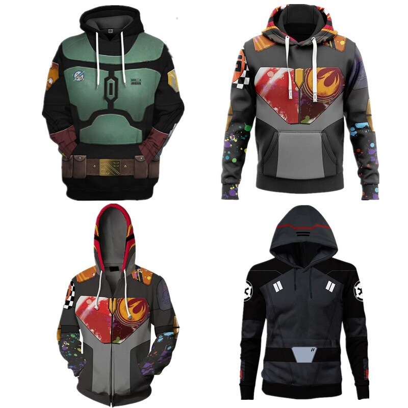 Factory Direct Sales Foreign Trade Star Wars Cosplay Boba Fett Hooded Sweatshirt 3D Printed Zip-Up Jacket for Men