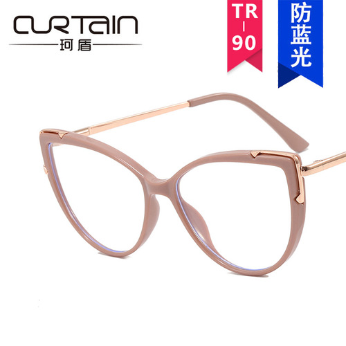 Cat's Eye Flat Mirrors Anti-Blue Light TR90 Spring Legs  New Foreign Trade Glasses Frame European and American Trendy Large Frame Glasses