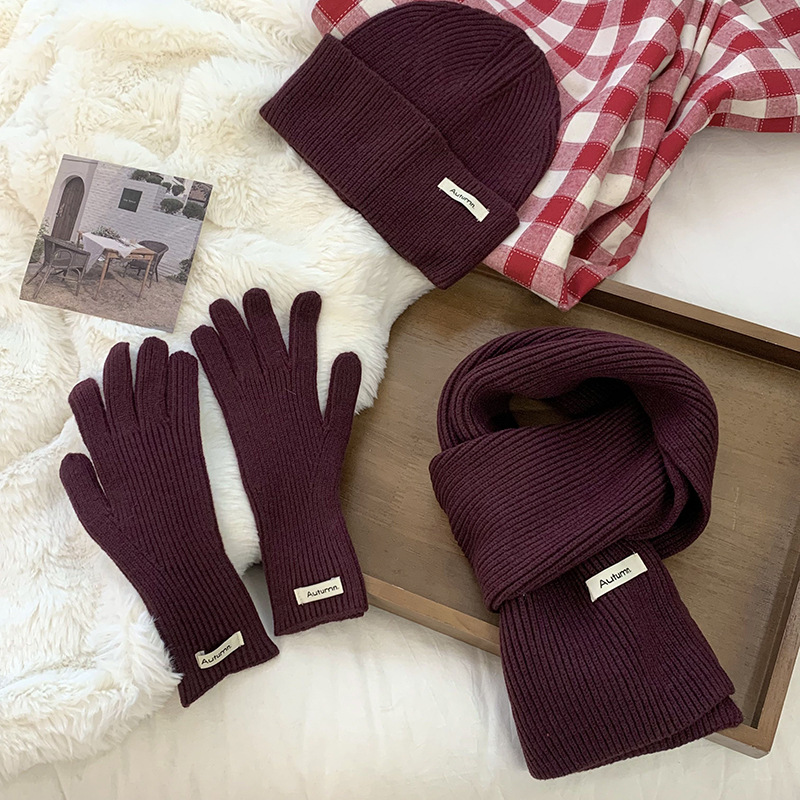 Bufandas guantes de sombrero de tres piezas de invierno nuevas parejas estudiantes de cabina guantes de sombrero bufandas de punto calientes