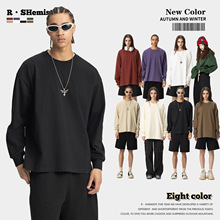 RS男装|秋冬新款305G重磅男士打底衫跨境美式圆领长袖纯棉t恤男