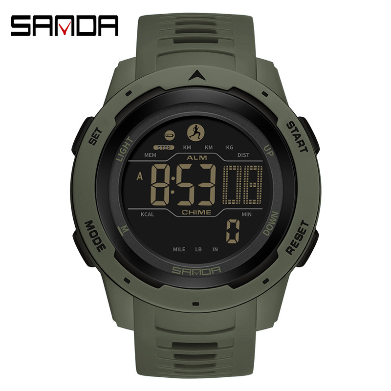 Sanda SANSDA calorías podómetro reloj despertador impermeable multifunción montañismo a prueba de golpes hombres y mujeres reloj 2145