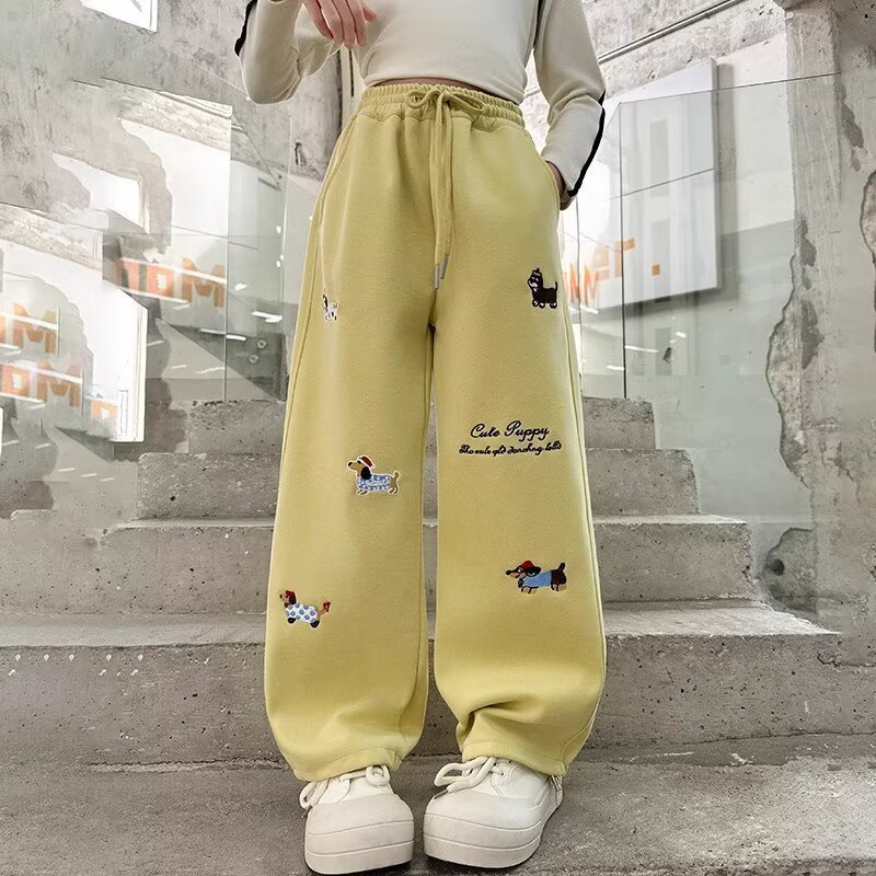 Girls' Spring Pants 2025 New Stylish Wide-Leg Pants for Older Children, Children's Sports Casual Jogger Sweatpants