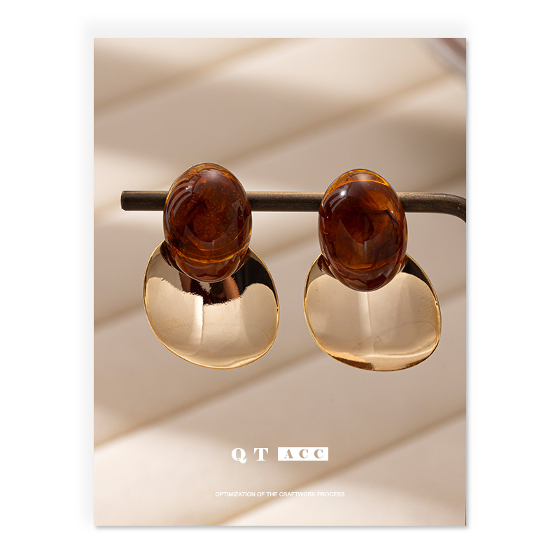 Europa y los Estados Unidos de moda transfronteriza retro alta sensación de resina pendientes de orejas para mujeres clásicas simple versátil otoño y invierno aretes de calidad nuevos