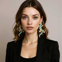 跨境个性潮流小众创意设计感合金滴油拼色动物壁虎女士休闲耳钉