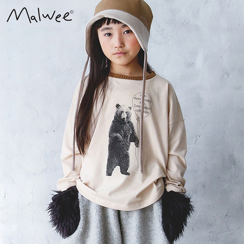 Malwee girls' clothes autumn new style European and American children's casual round neck long-sleeved children's wear T-shirt 