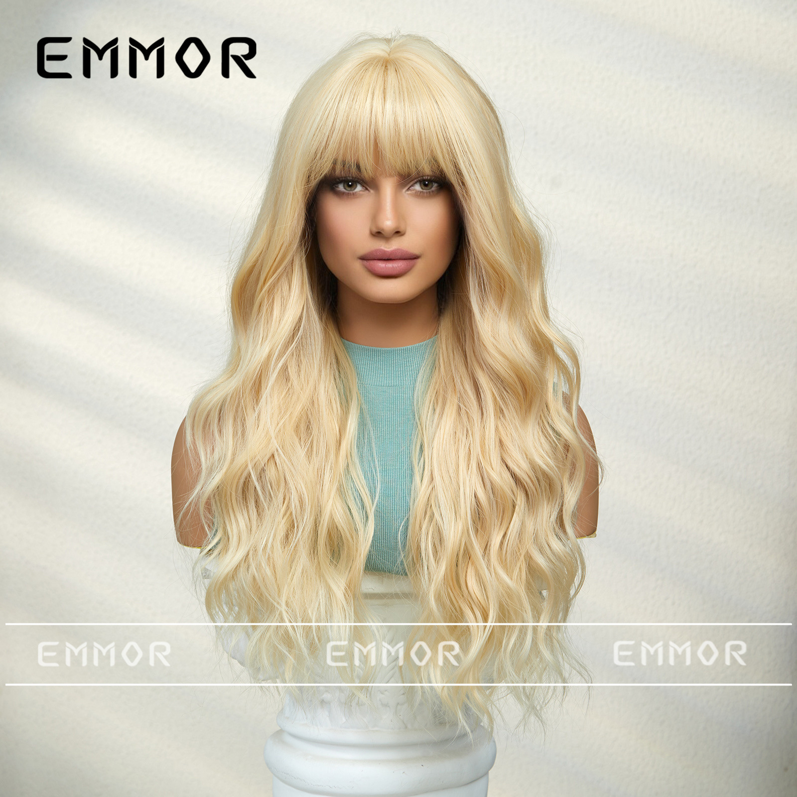 SHIEN transfronterizo primavera nueva moda vigorosa flequillo ondulación del agua larga peluca rizada pelucas de pelo completo