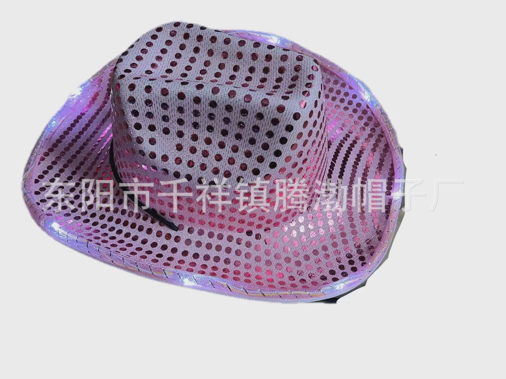 Factory direct LED sequins glowing western denim hat Halloween performance hat jazz hat colorful denim hat