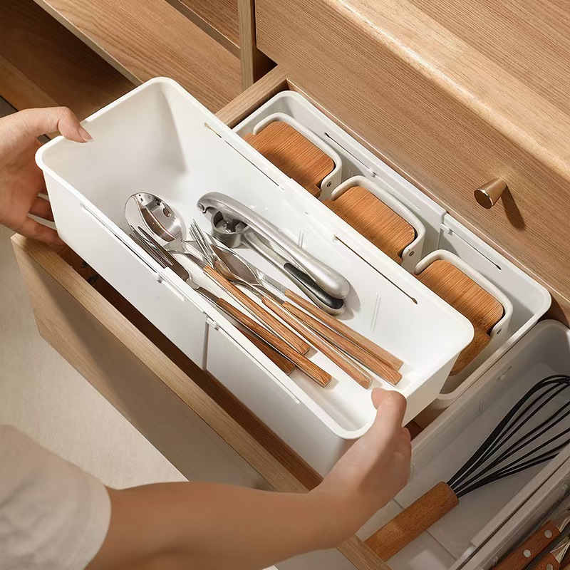 서랍에 고정 가능한 접이식 수납함, 식기 정리함, 가정용 화장품, 문구류, 약품용 칸막이가 있는 접이식 상자